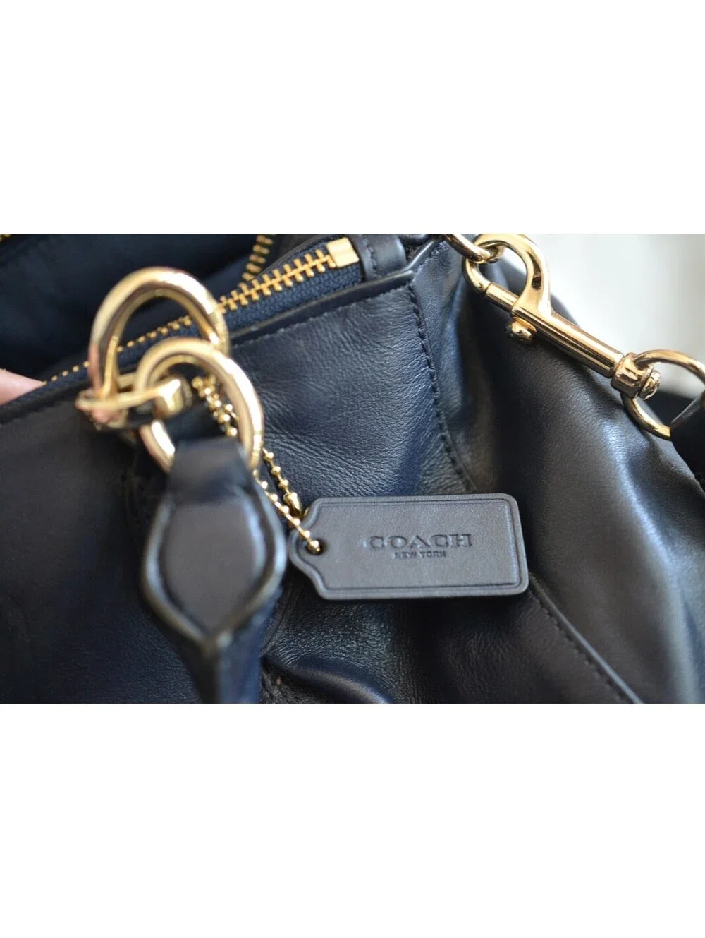 Coach Kristin Navy Leather Triple Zip Satchel Shoulder Bag Gold Hardware